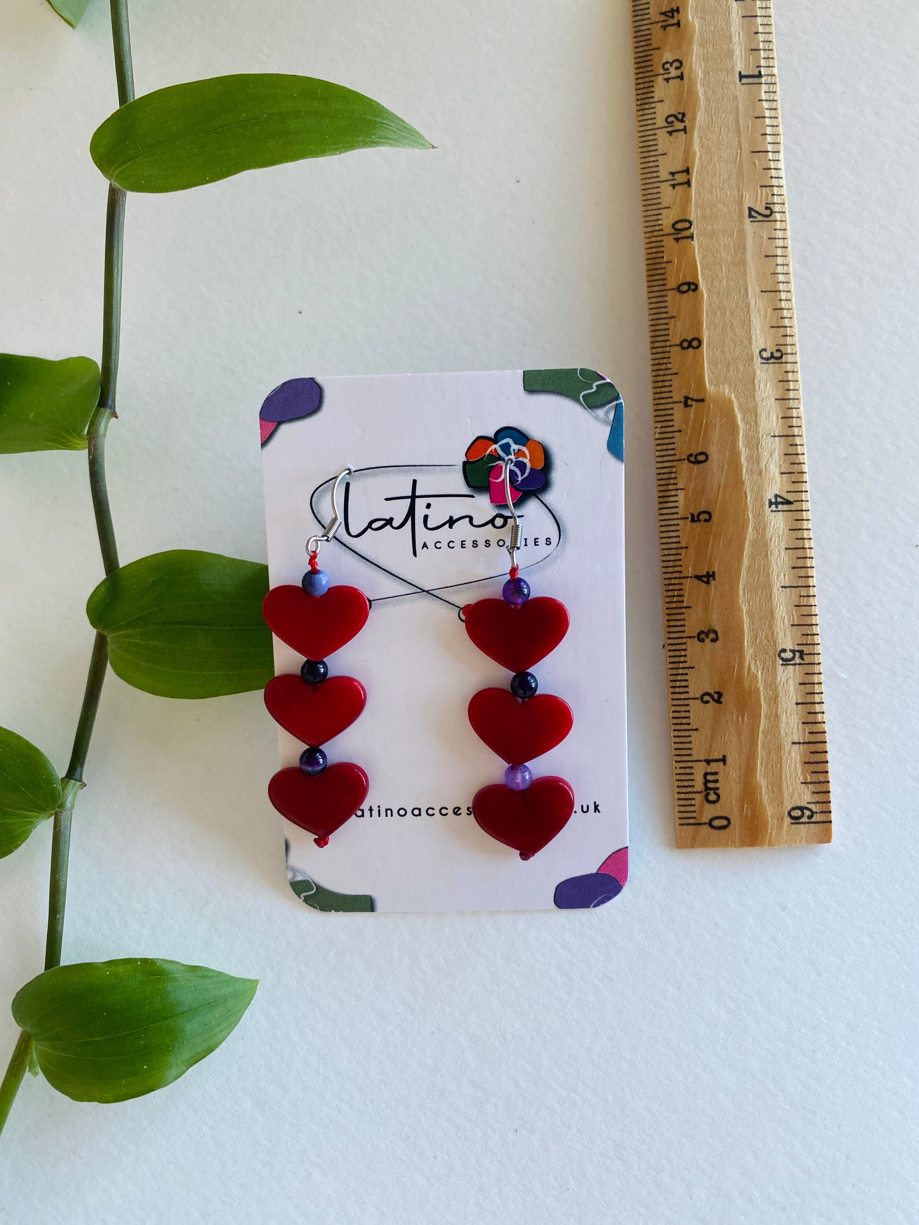 Three Hearts Tagua Earrings - Red